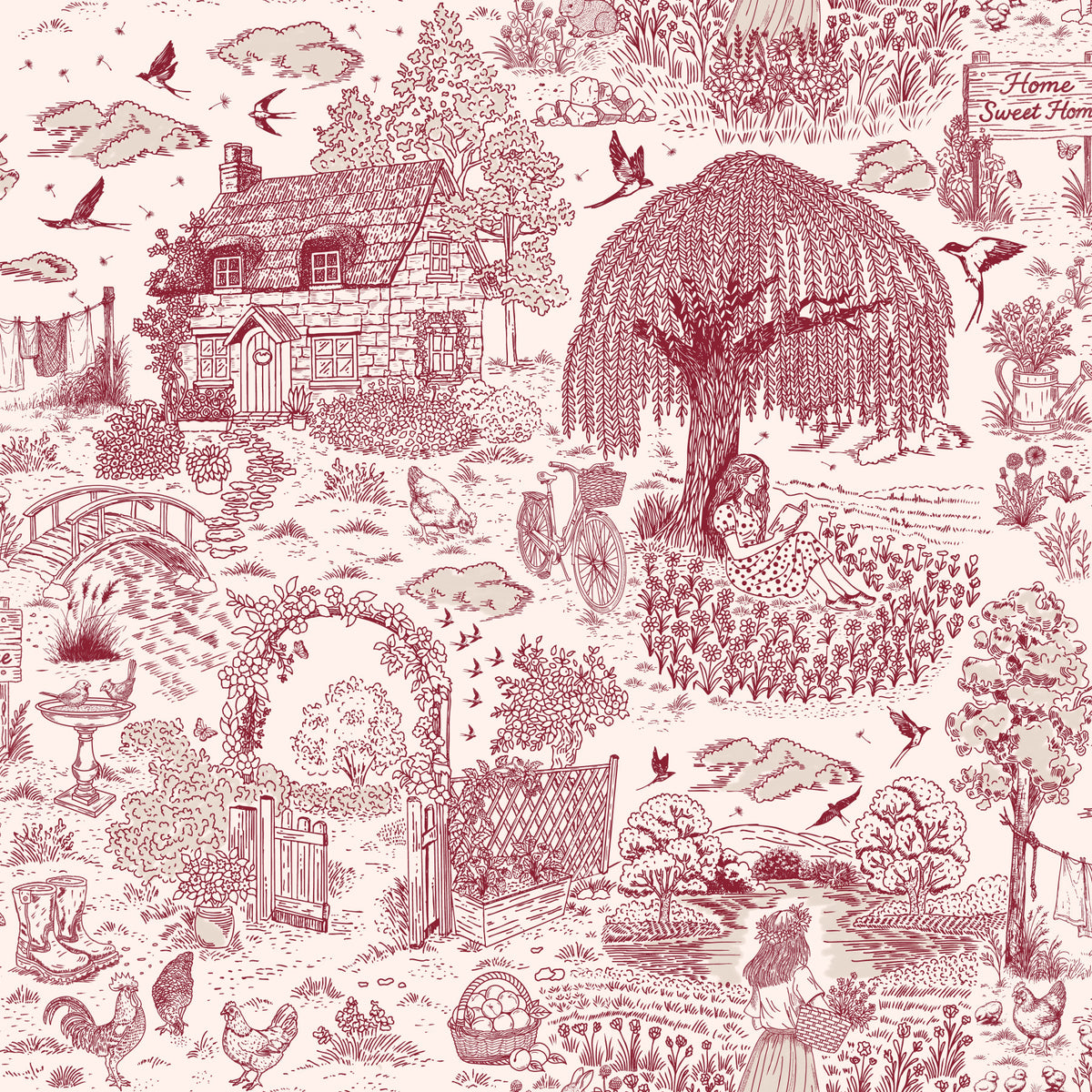 Country Charm Toile Wallpaper⁠ Wallpaper⁠ in your room — zoomed