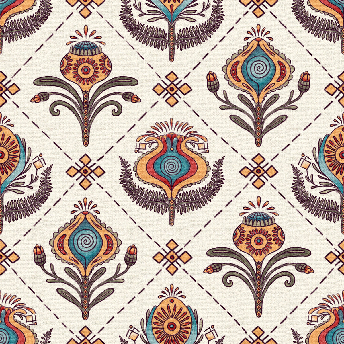 Boho Floral Grid Wallpaper⁠ -3228132 in your room — zoomed