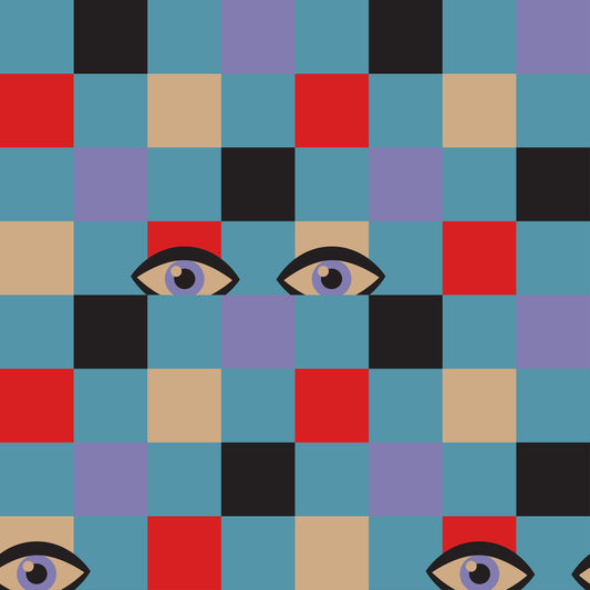 Peekaboo Retro Eyes Checkerboard Red Cream Purple Black Baby Blue Wallpaper⁠