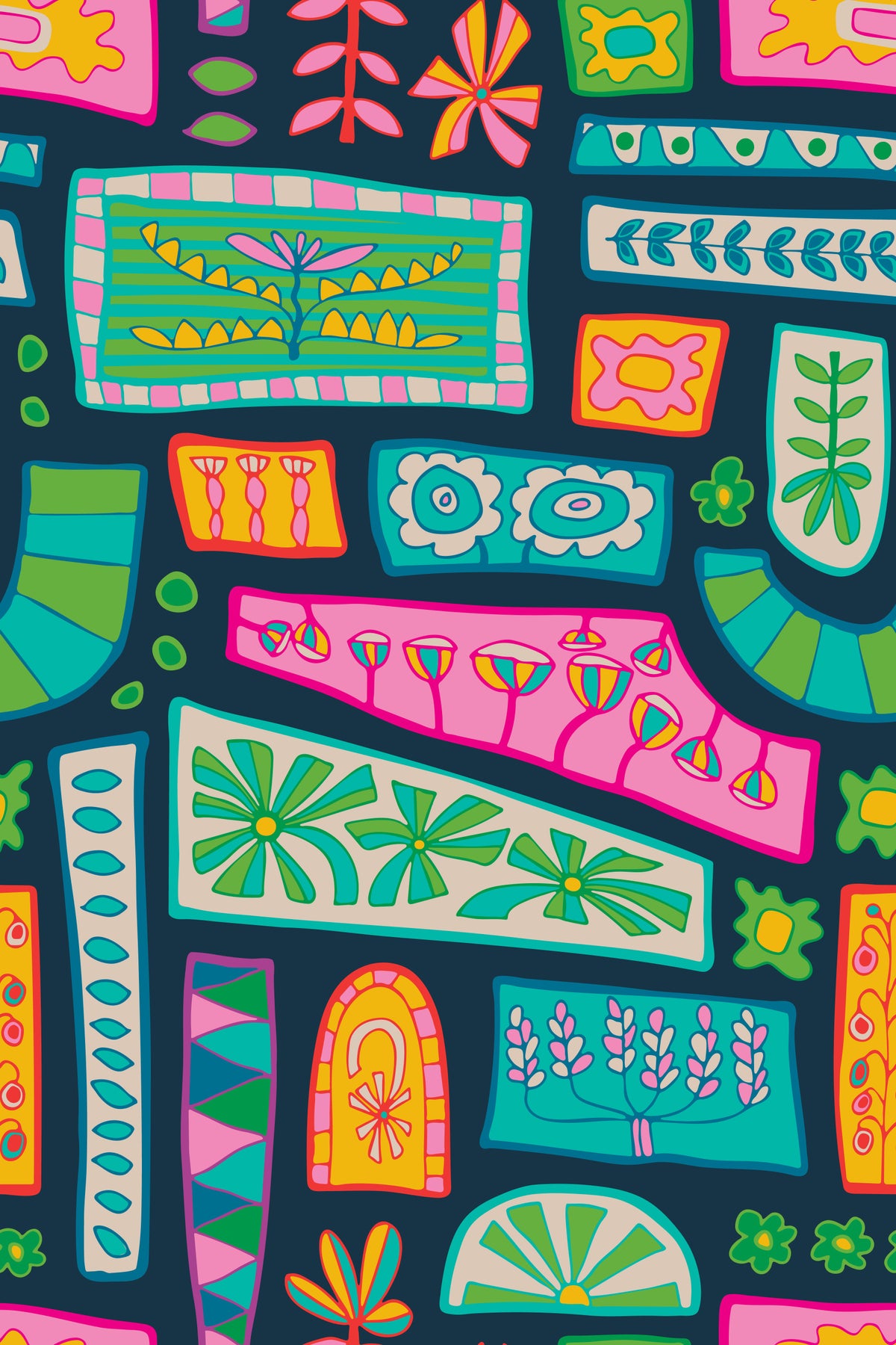 Flower Patches Bohemian Mod Patchwork Rainbow Brights Wallpaper⁠ in your room — zoomed