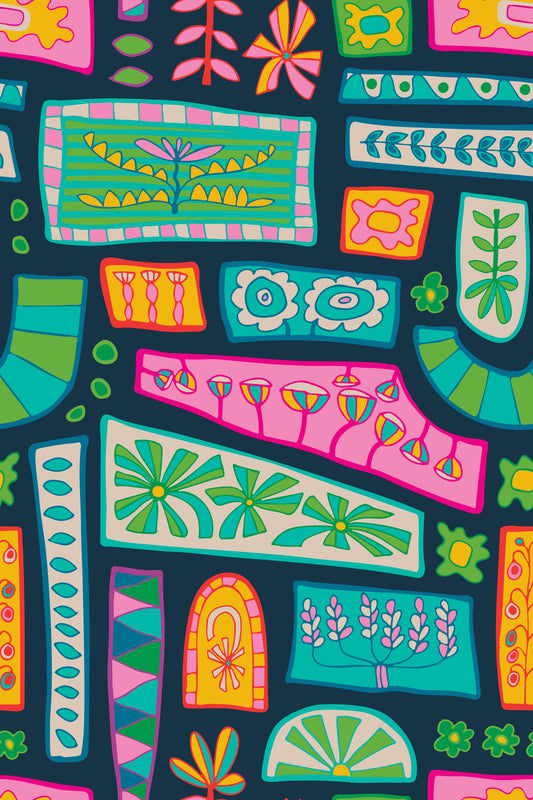 Flower Patches Bohemian Mod Patchwork Rainbow Brights Wallpaper⁠