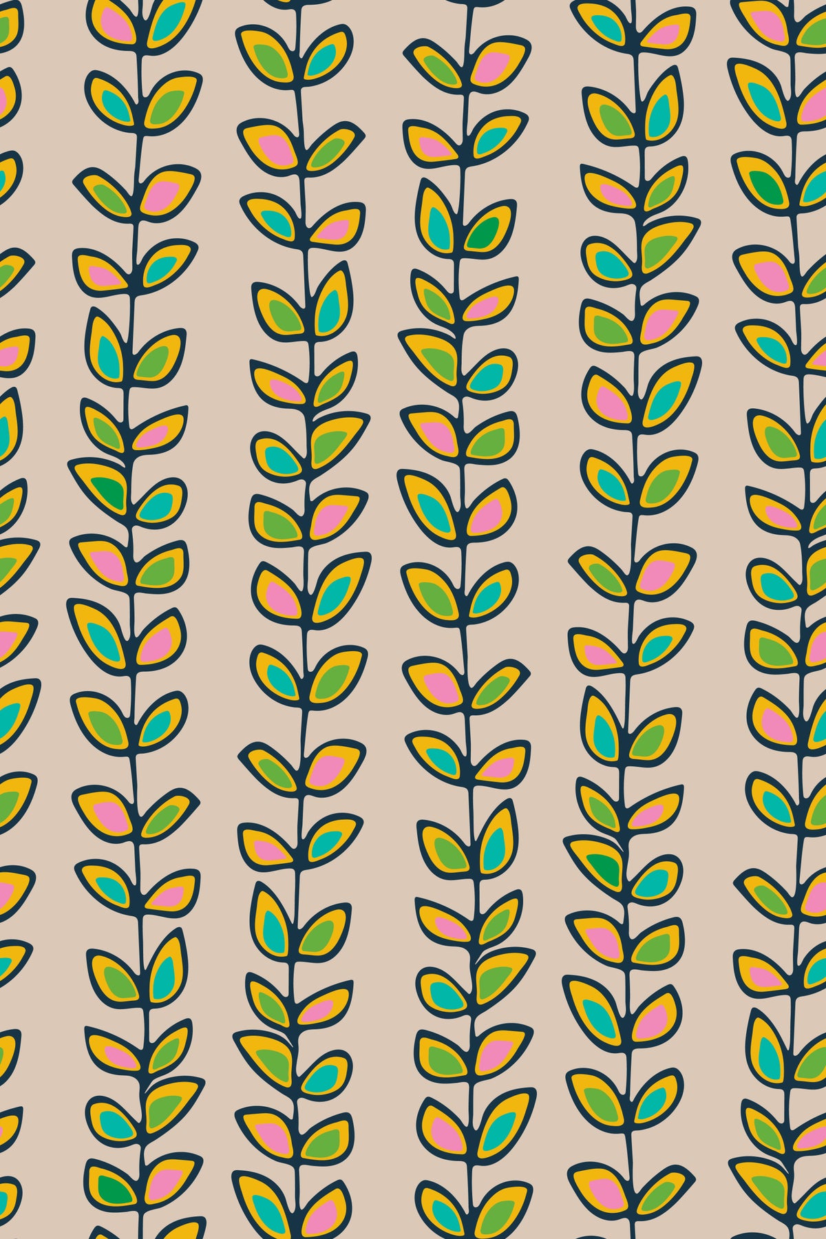 Climbing Vines Stripe Retro Leaves Off-White Wallpaper⁠
