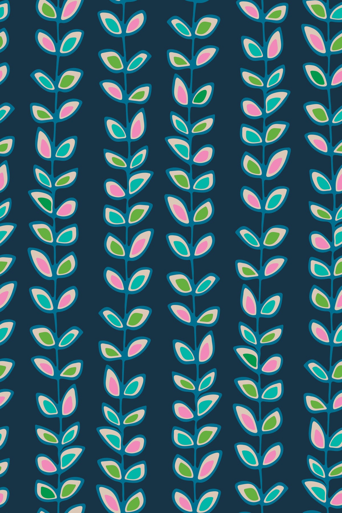 Climbing Vines Stripe Retro Leaves Navy Blue Wallpaper⁠