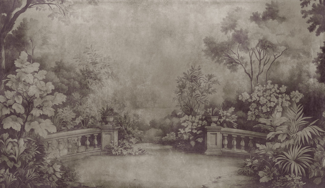 Old English Garden Fresco - Aubergine Wall Mural