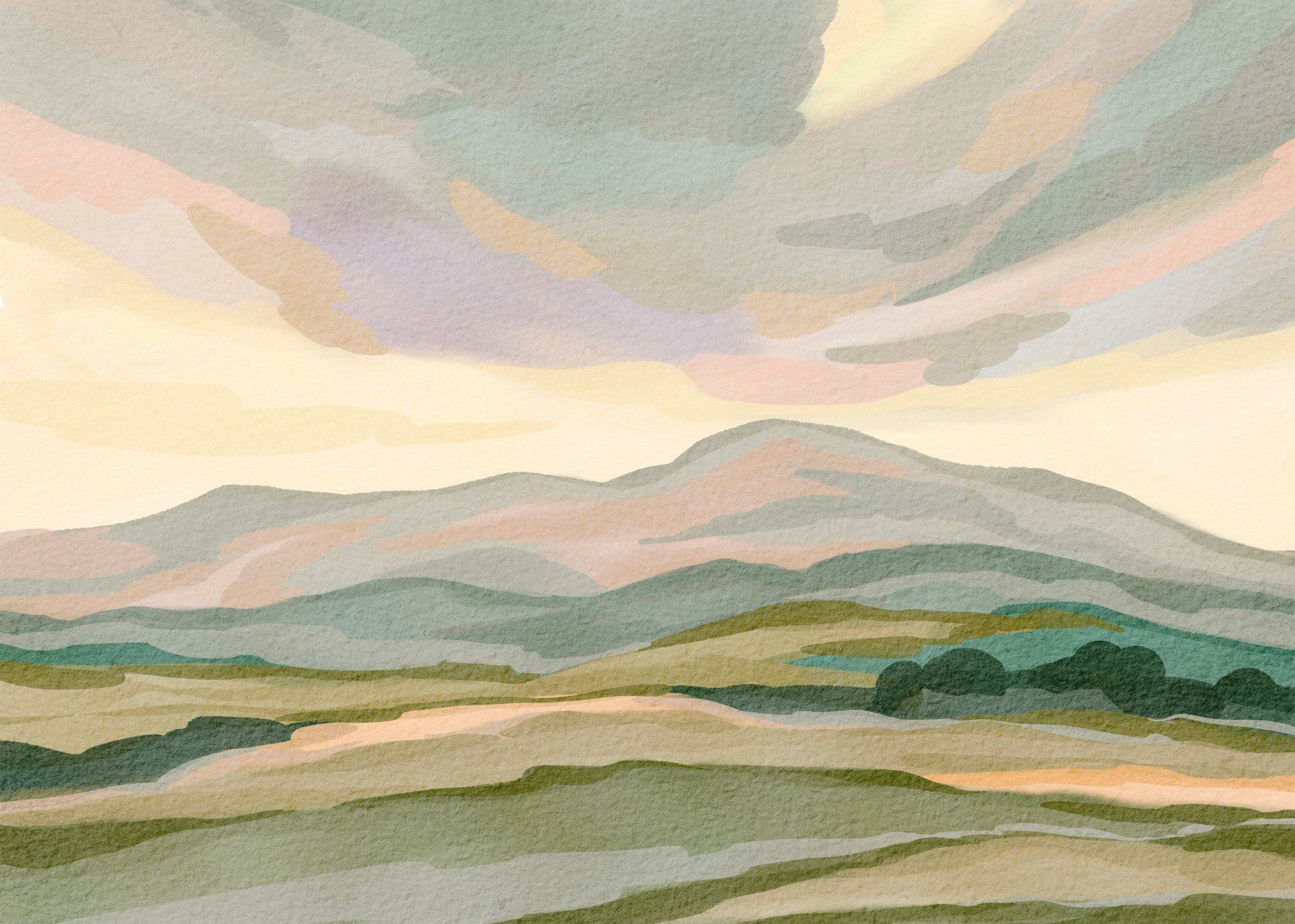 Painted Mountainscape Wall Mural