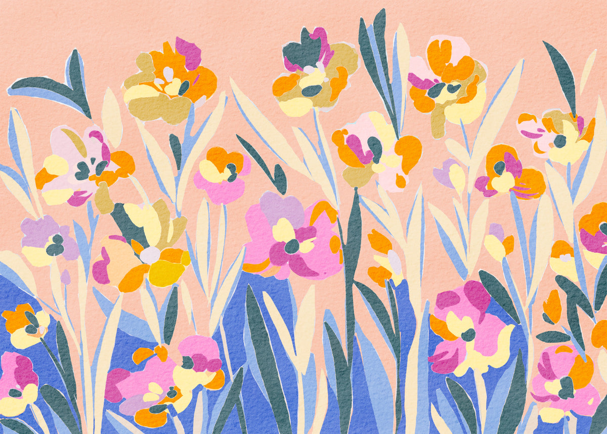 Painted Blossom Garden Wall Mural in your room — zoomed