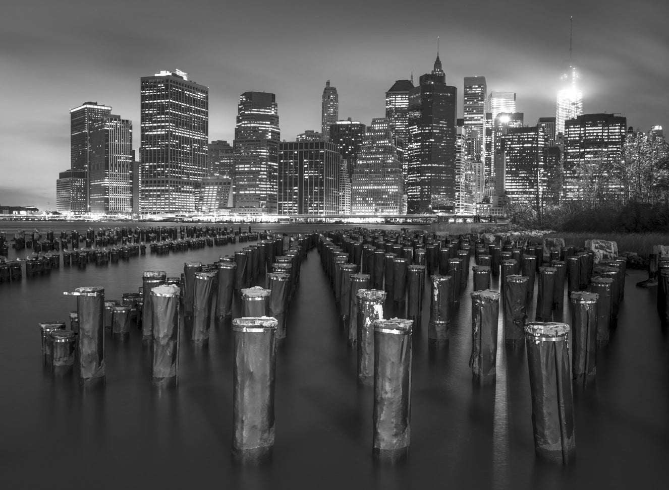 NYC Noir: Waterfront Silhouette Wall Mural