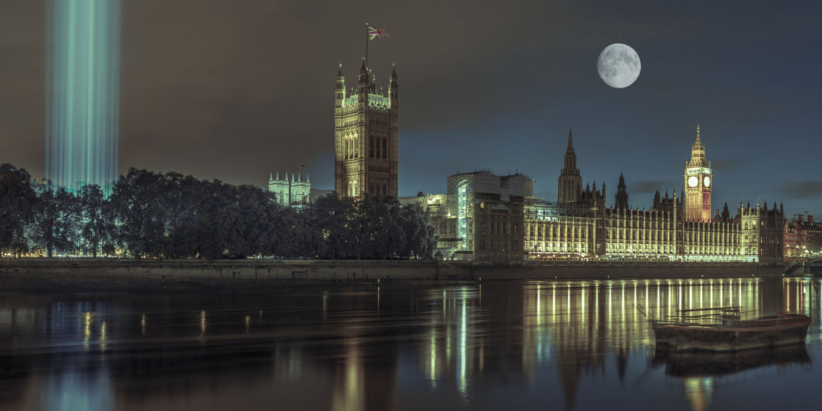 Spectra lights with Westminster Abby Wall Mural