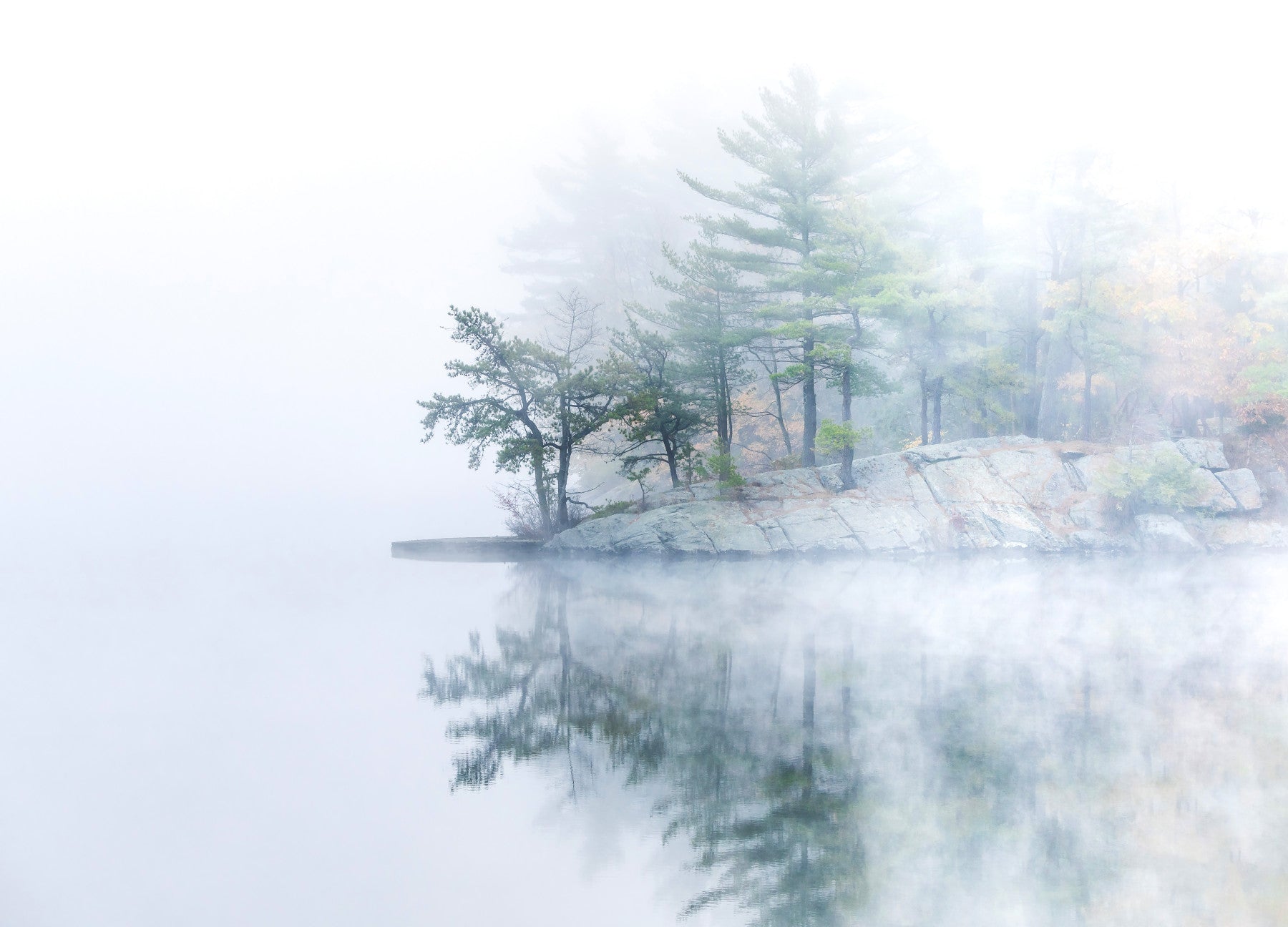 Misty Lake Serenity Woodland Wall Mural - 2399577