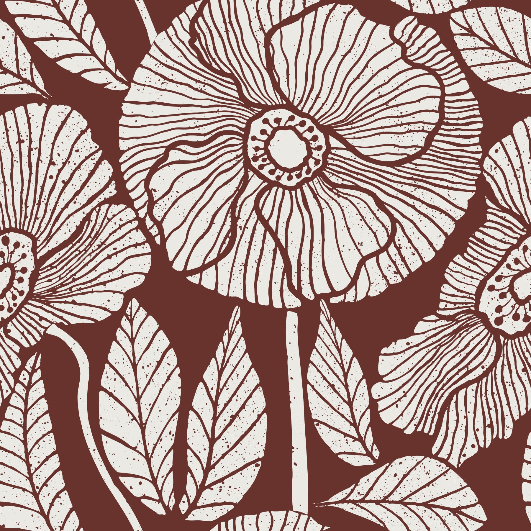 Poppy Floral Modern Burgundy Block Wallpaper⁠