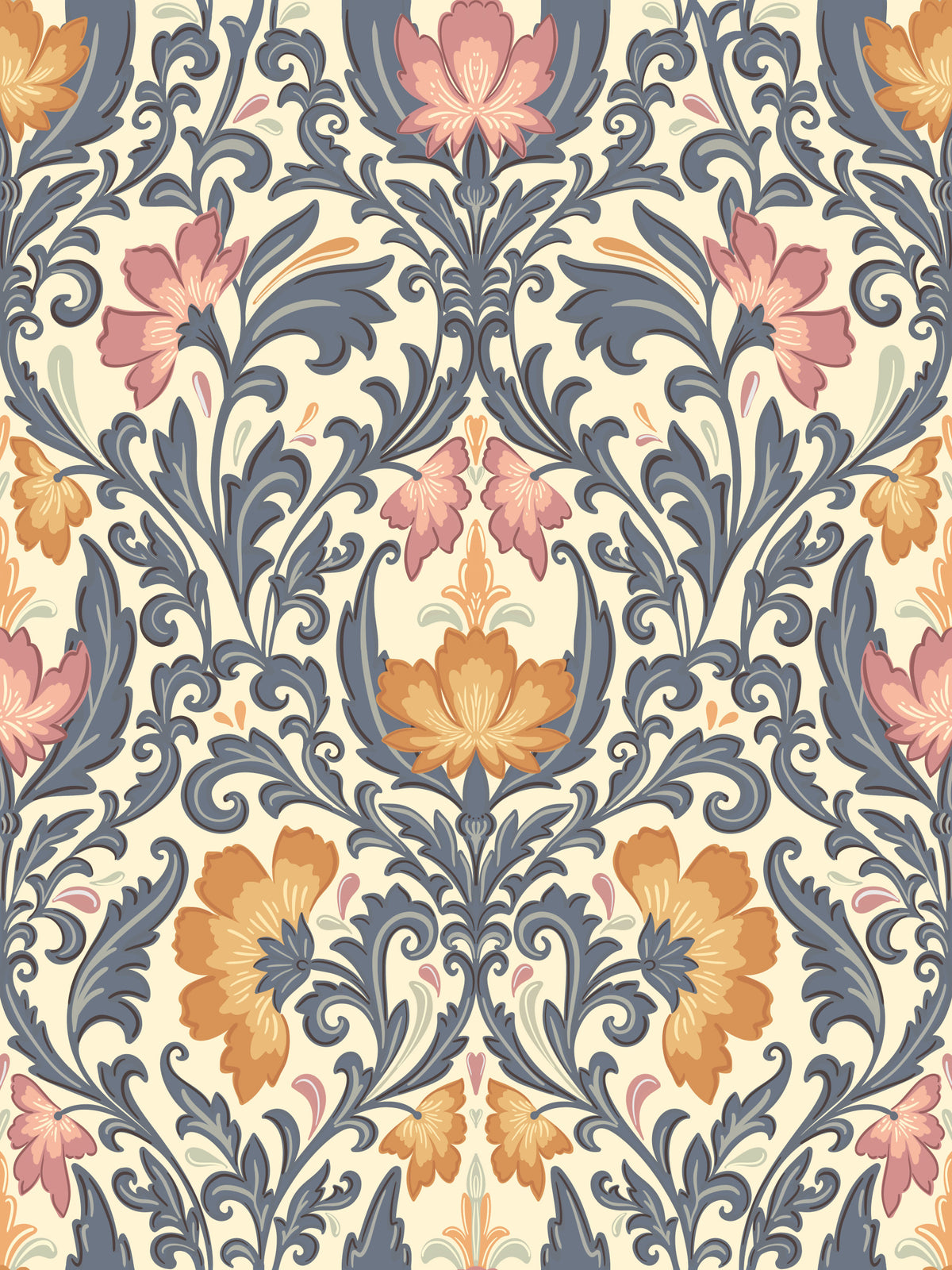 Bloom Damask Wallpaper⁠ in your room — zoomed