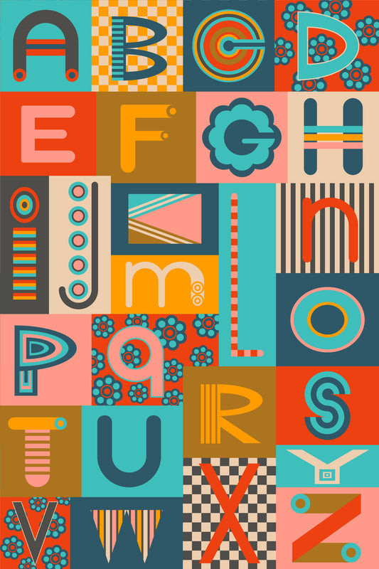 Geometric ABCs Retro Alphabet Graphic Lettering Postmodern Colors Wallpaper⁠