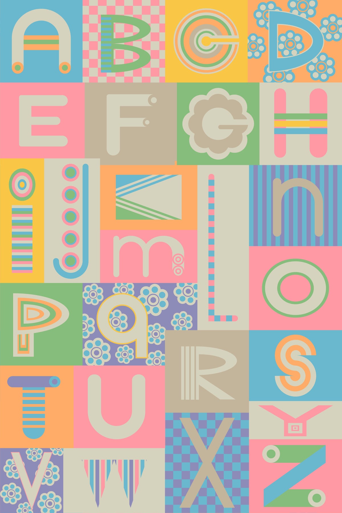 Geometric ABCs Retro Alphabet Graphic Lettering Nursery Pastels Colors Wallpaper⁠
