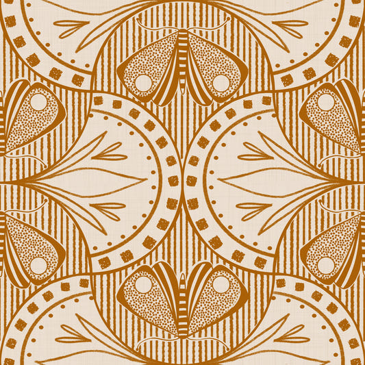 Art Nouveau Butterfly Floral in Cream Burnt Orange