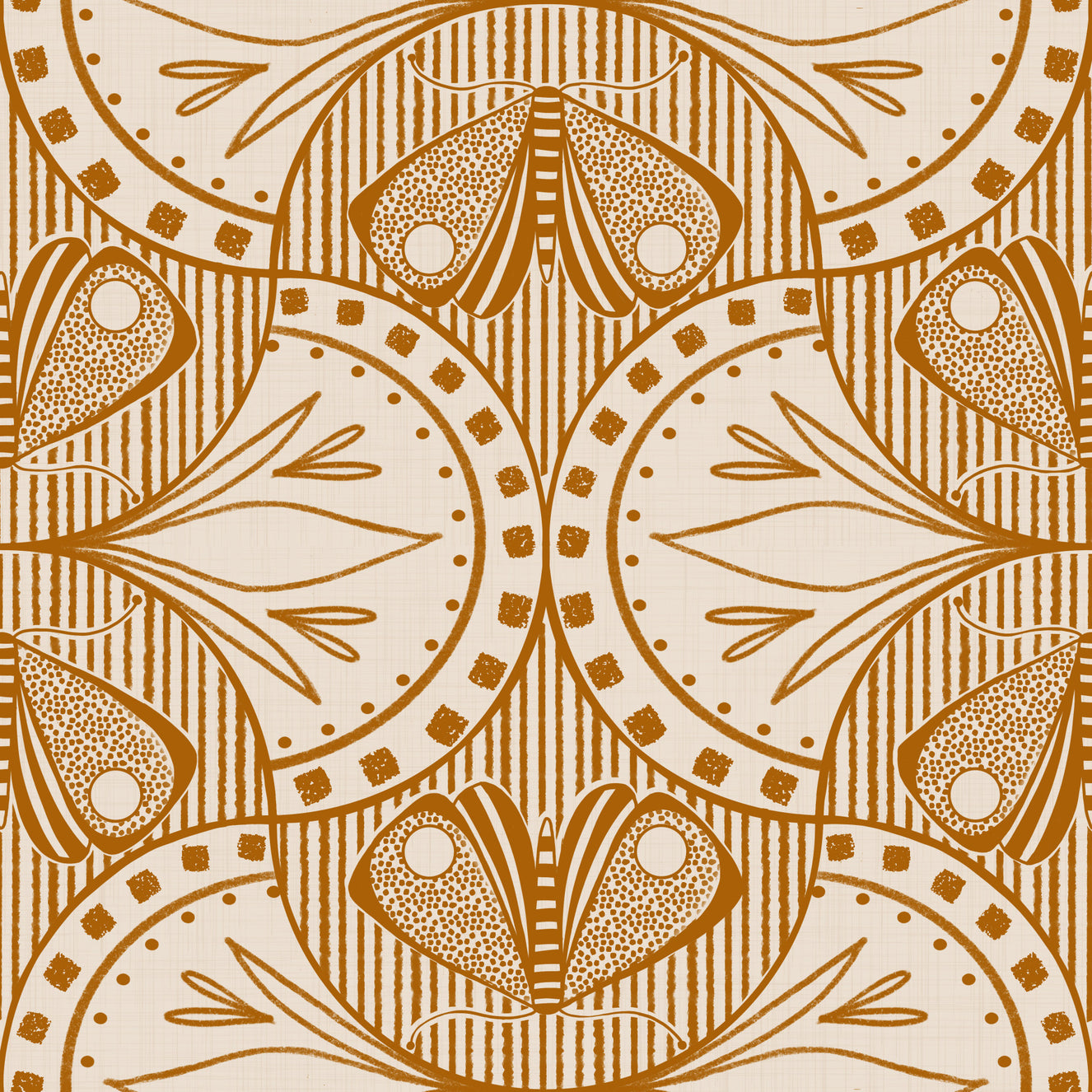 Art Nouveau Butterfly Floral in Cream Burnt Orange