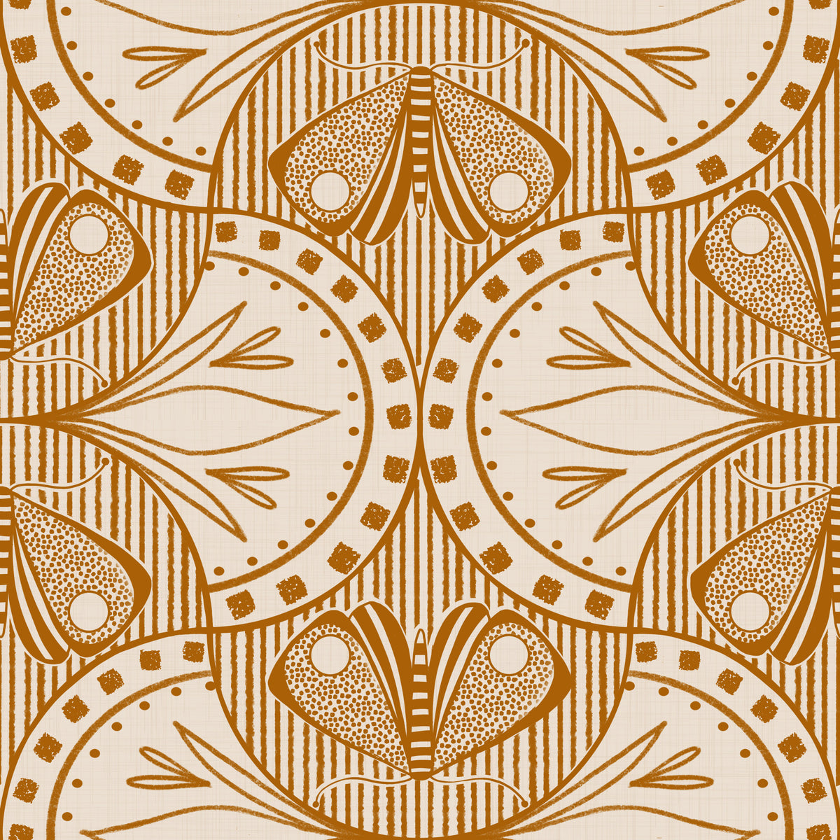Art Nouveau Butterfly Floral in Cream Burnt Orange