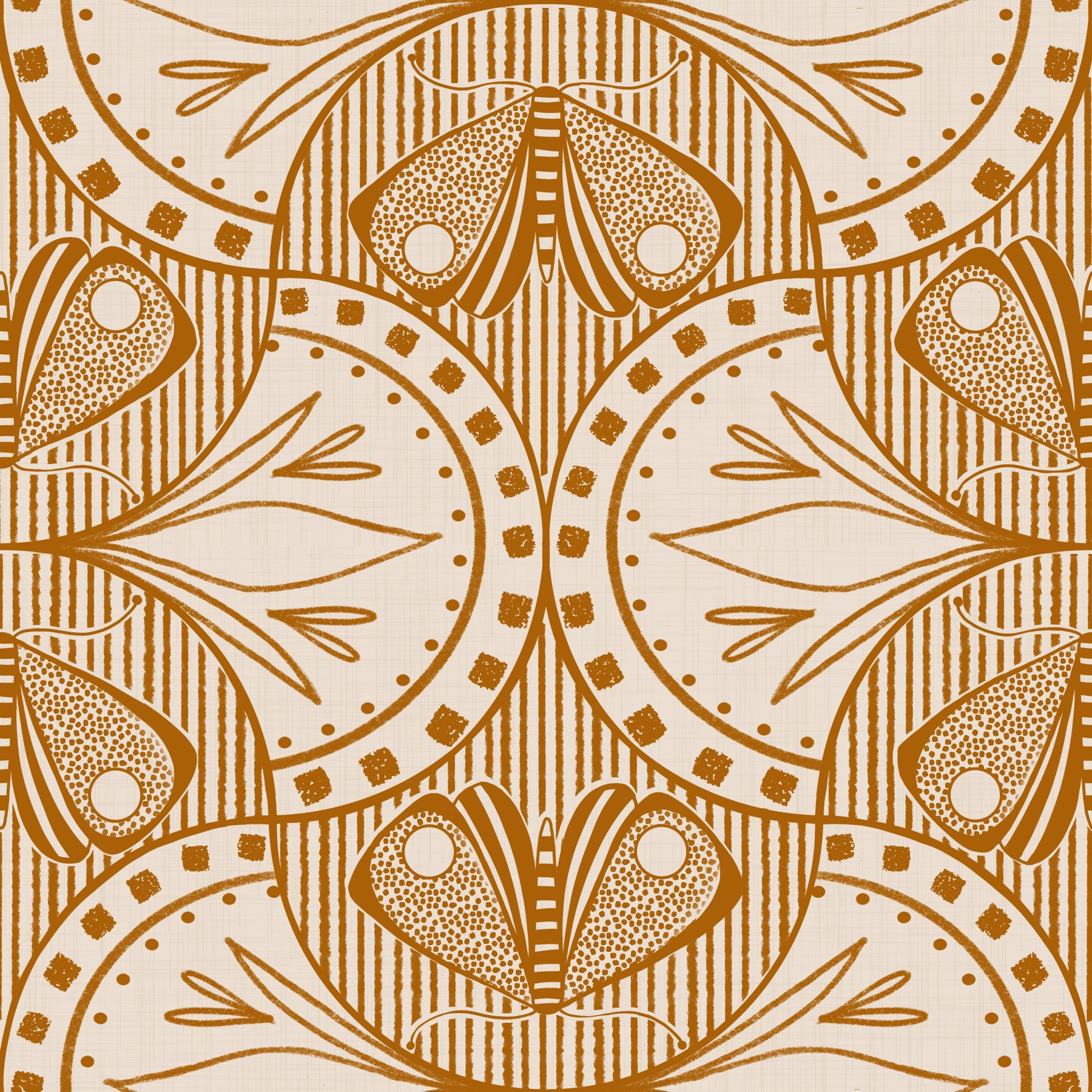 Art Nouveau Butterfly Floral in Cream Burnt Orange