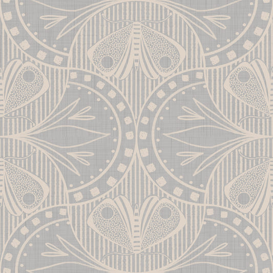 Art Nouveau Butterfly Floral in Light Grey Wallpaper⁠