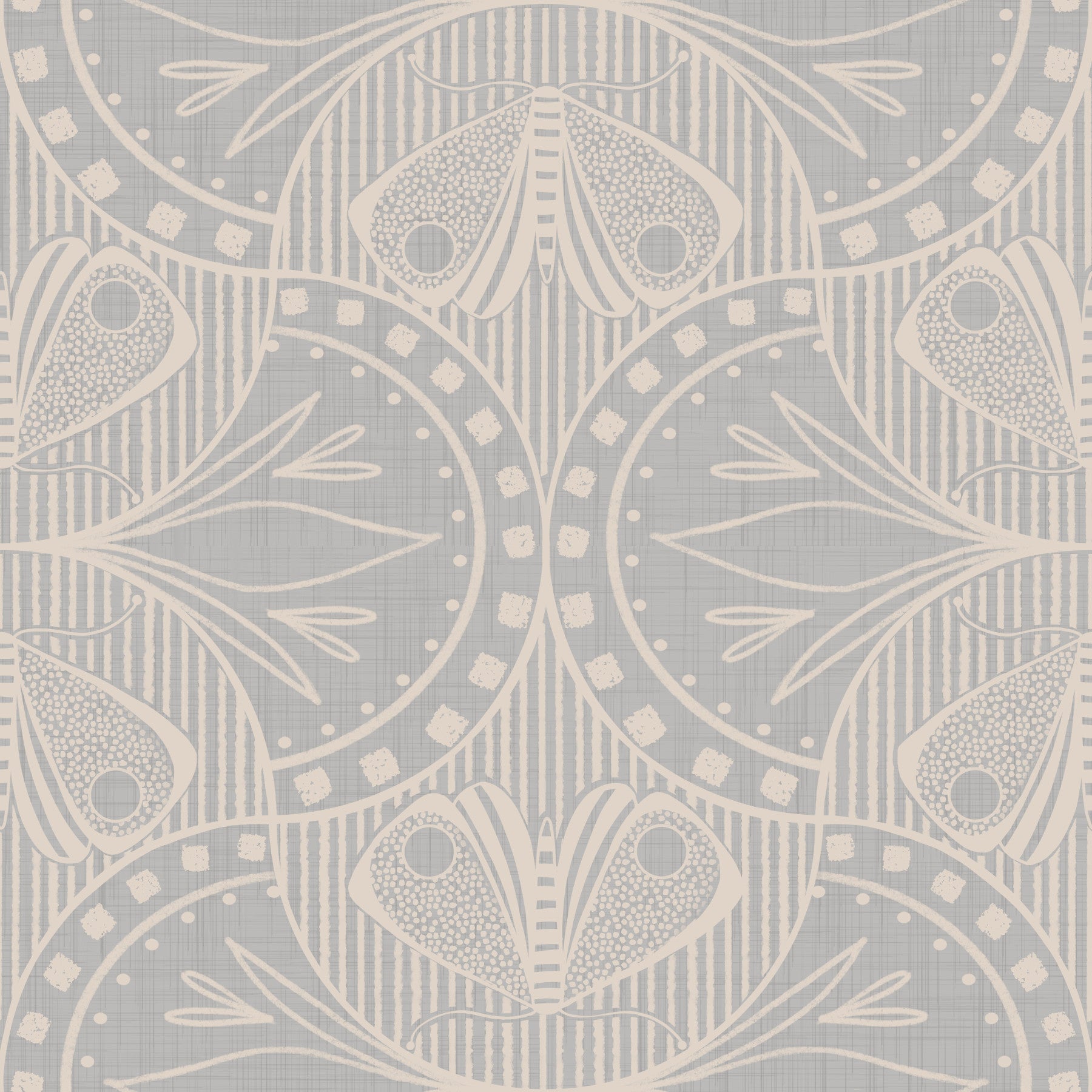 Art Nouveau Butterfly Floral in Light Grey Wallpaper⁠