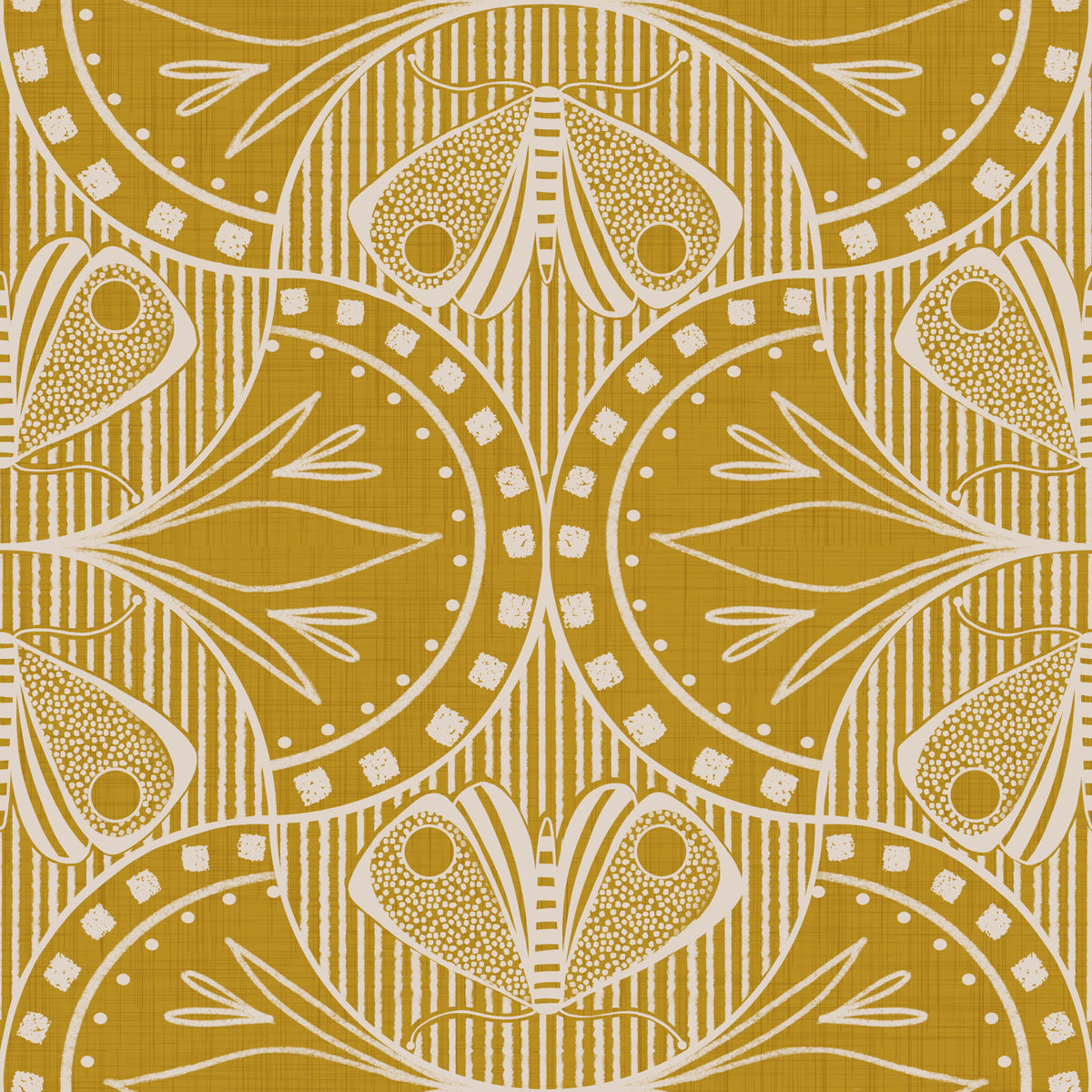 Art Nouveau Butterfly Floral Mustard Gold Wallpaper⁠