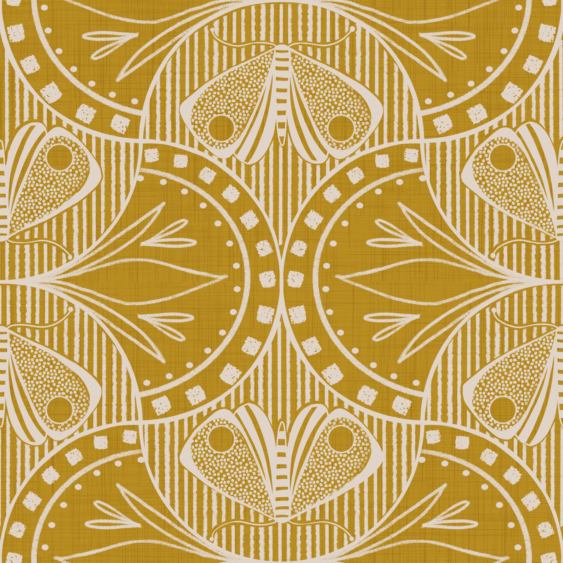 Art Nouveau Butterfly Floral Mustard Gold Wallpaper⁠