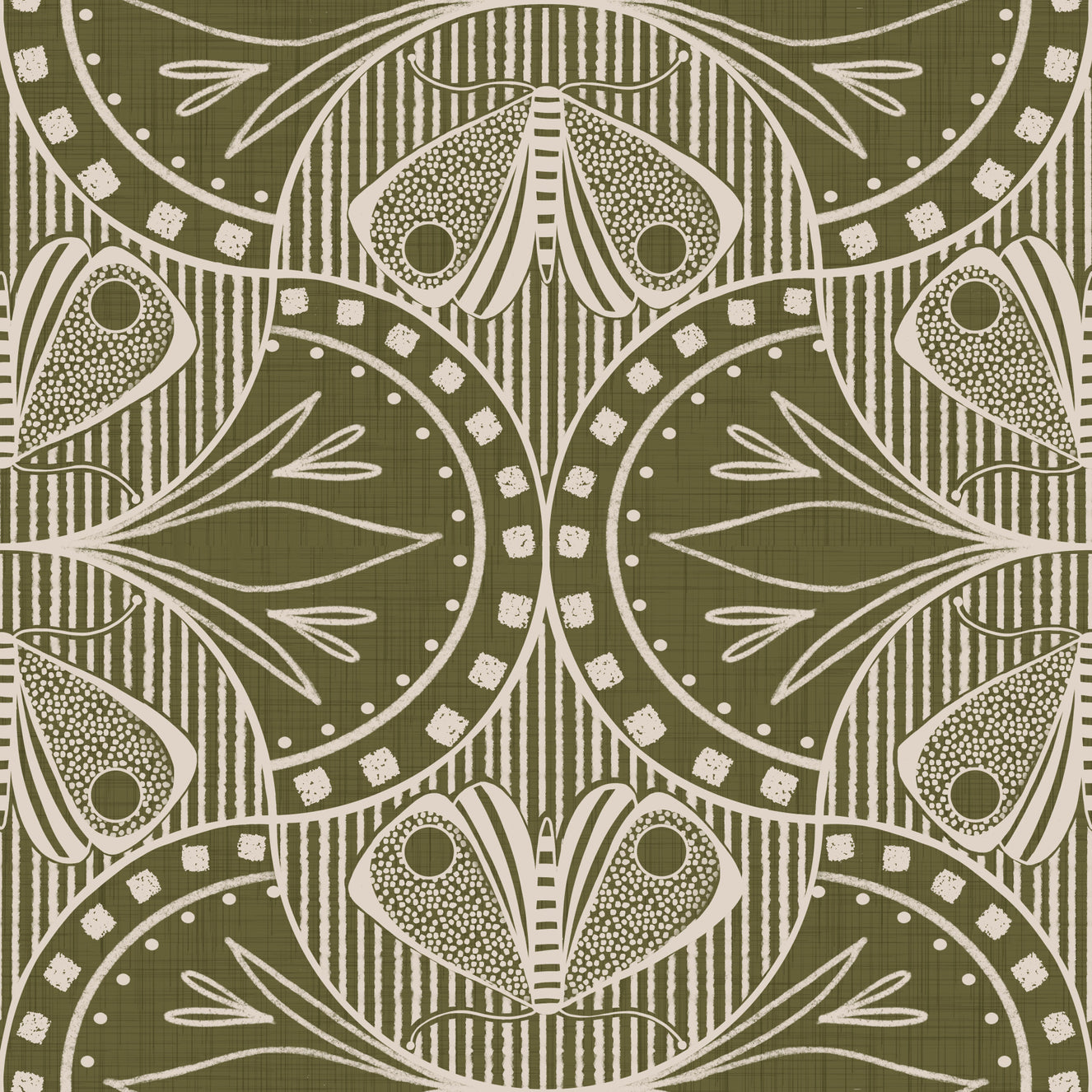 Art Nouveau Butterfly Floral in Olive Drab Wallpaper⁠