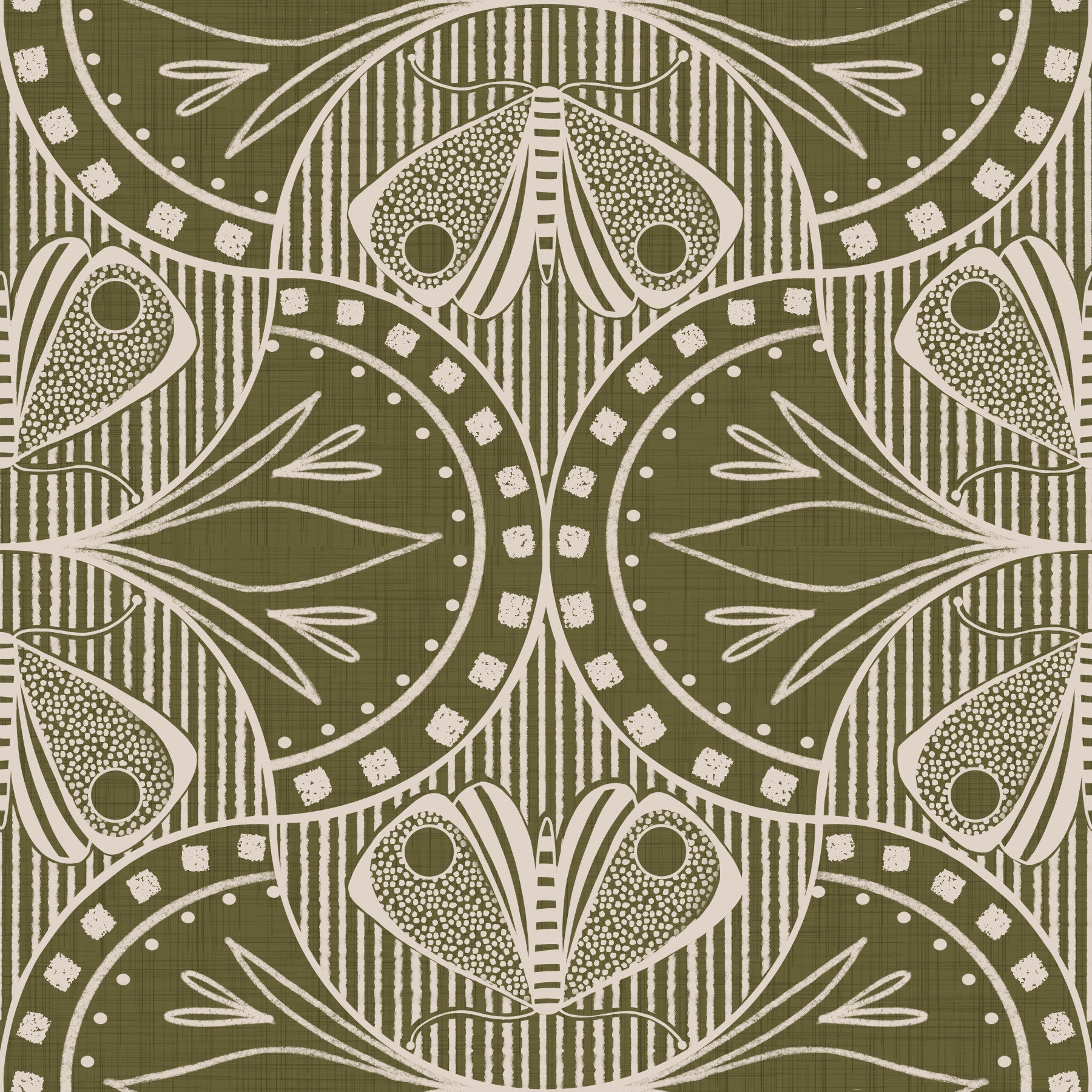 Art Nouveau Butterfly Floral in Olive Drab Wallpaper⁠