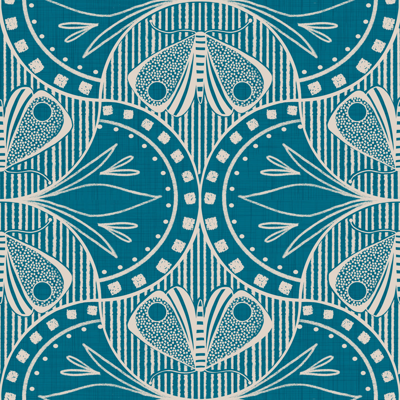 Art Nouveau Butterfly Floral Teal Blue  Wallpaper⁠