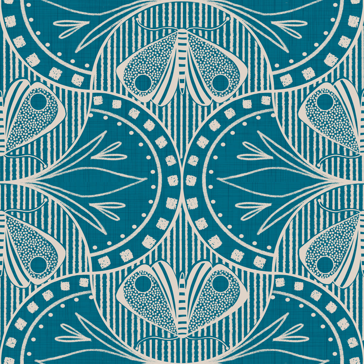 Art Nouveau Butterfly Floral Teal Blue  Wallpaper⁠