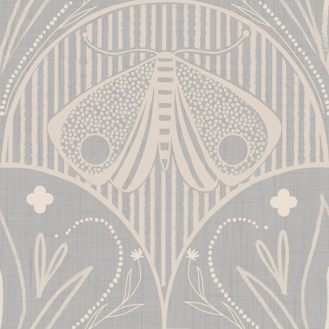 Boho Art Nouveau Scallop Butterfly Floral in Light Grey Wallpaper⁠