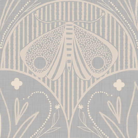 Boho Art Nouveau Scallop Butterfly Floral in Light Grey Wallpaper⁠