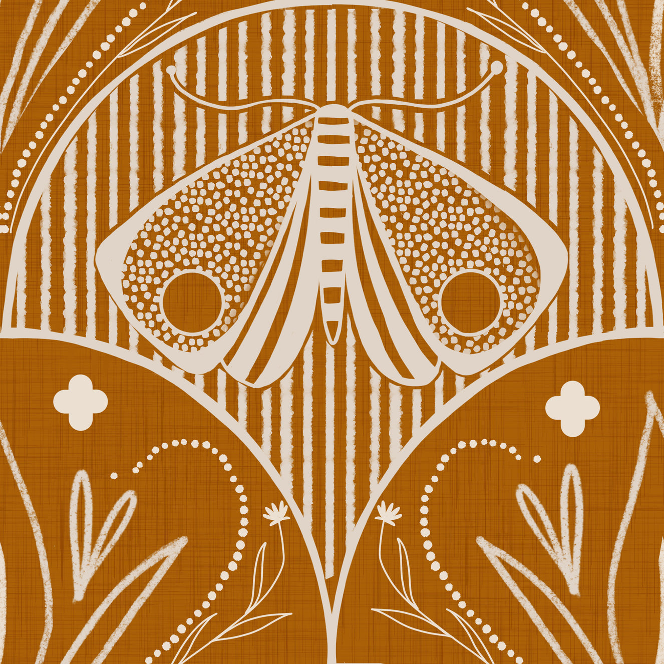 Boho Art Nouveau Scallop Butterfly Floral in Burnt Orange Wallpaper⁠