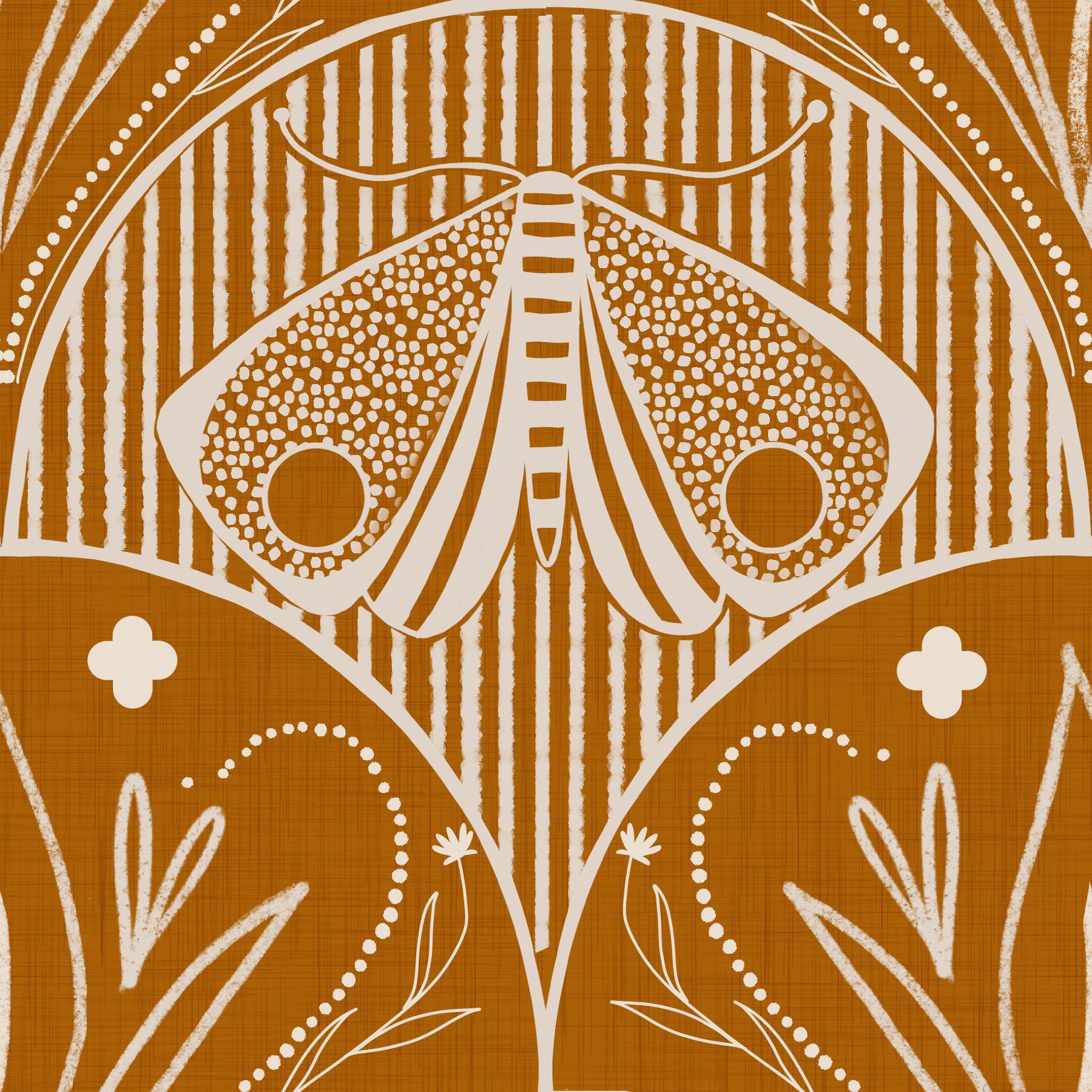 Boho Art Nouveau Scallop Butterfly Floral in Burnt Orange Wallpaper⁠