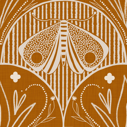 Boho Art Nouveau Scallop Butterfly Floral in Burnt Orange Wallpaper⁠