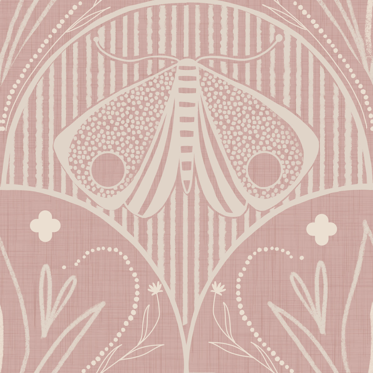Boho Art Nouveau Scallop Butterfly Floral in Cream and Dust Pink Wallpaper⁠