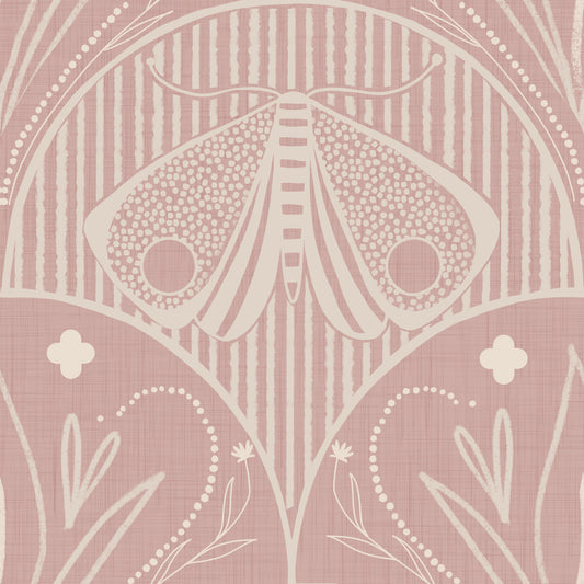Boho Art Nouveau Scallop Butterfly Floral in Cream and Dust Pink Wallpaper⁠