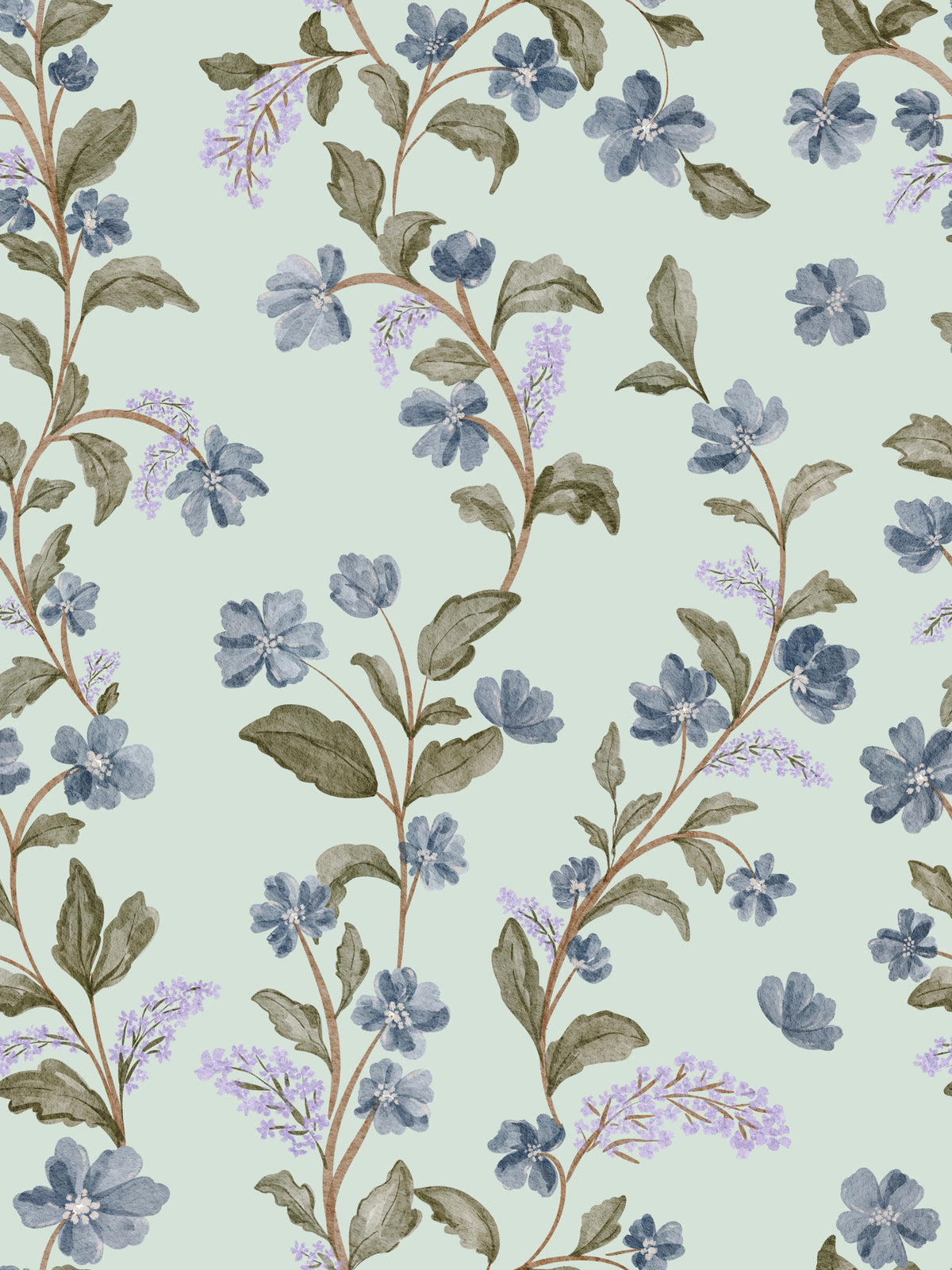 Soft Blue Floral Pattern Wallpaper⁠