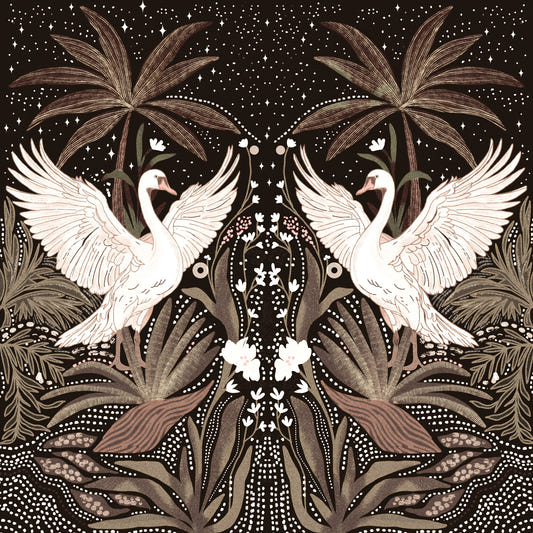 Swan Nightfall Serenity Wall Mural