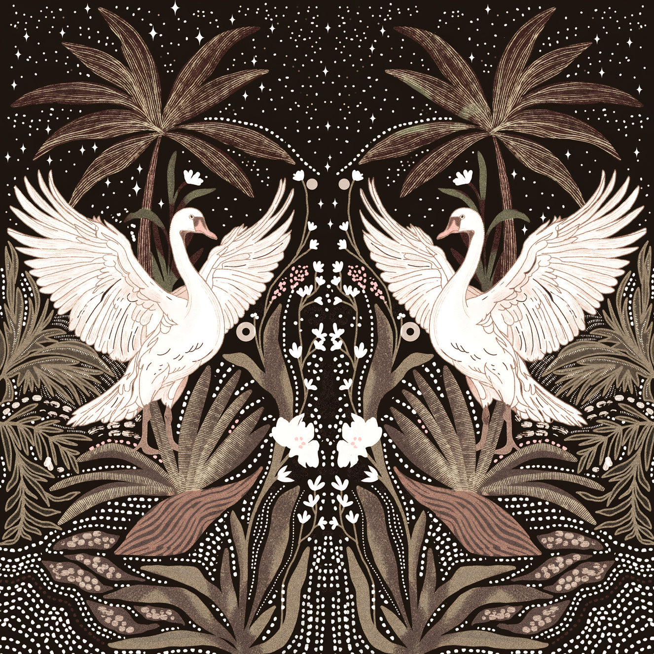 Swan Nightfall Serenity Wall Mural
