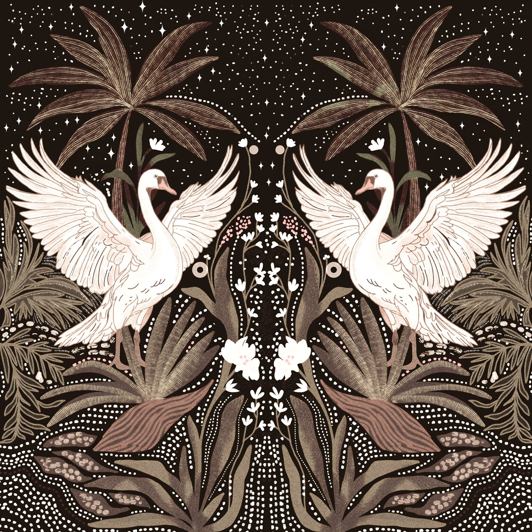Swan Nightfall Serenity Wall Mural
