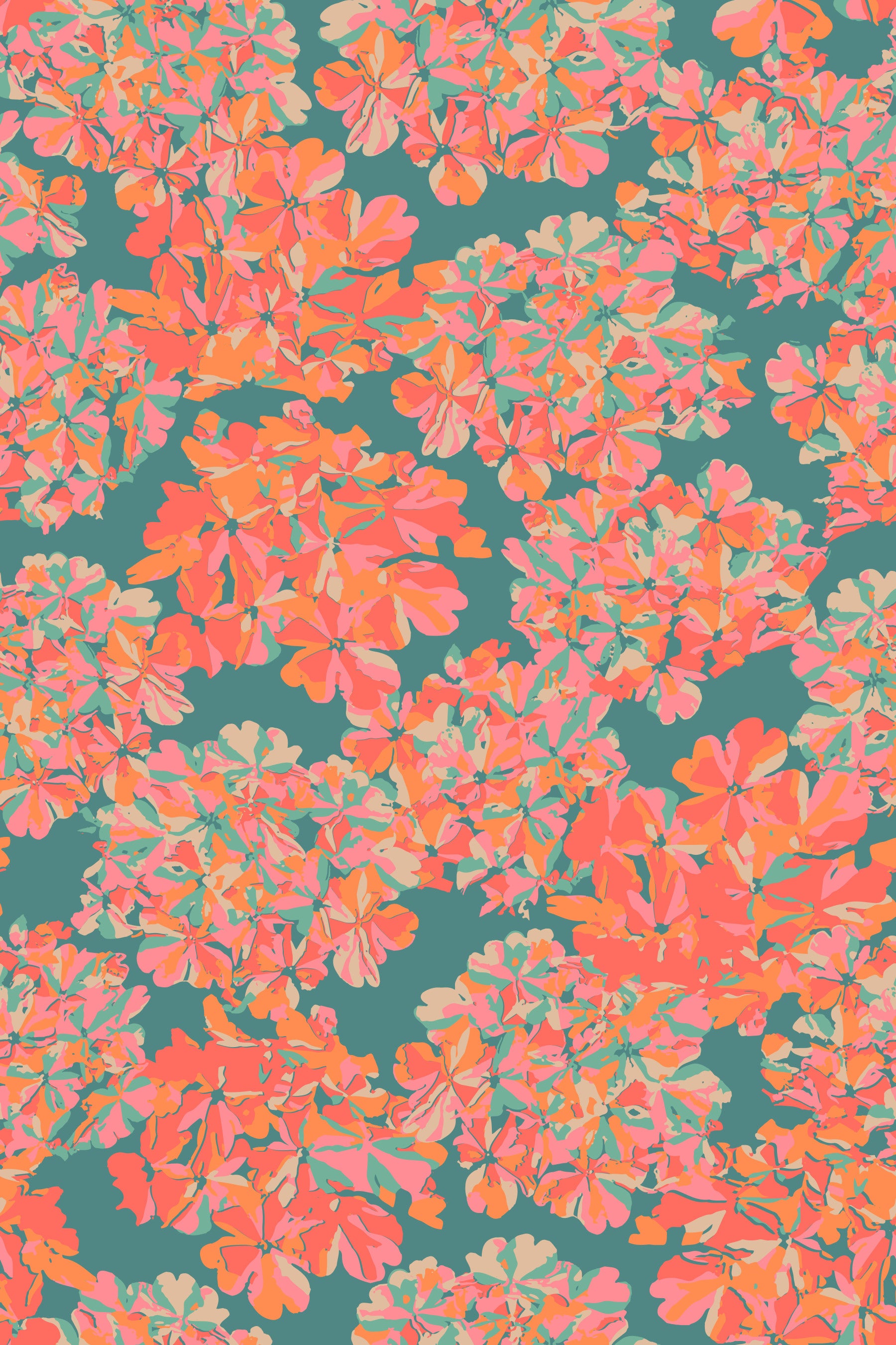 Big Bloom Hydrangeas Vintage English Floral Antique Apricot Teal Wallpaper⁠