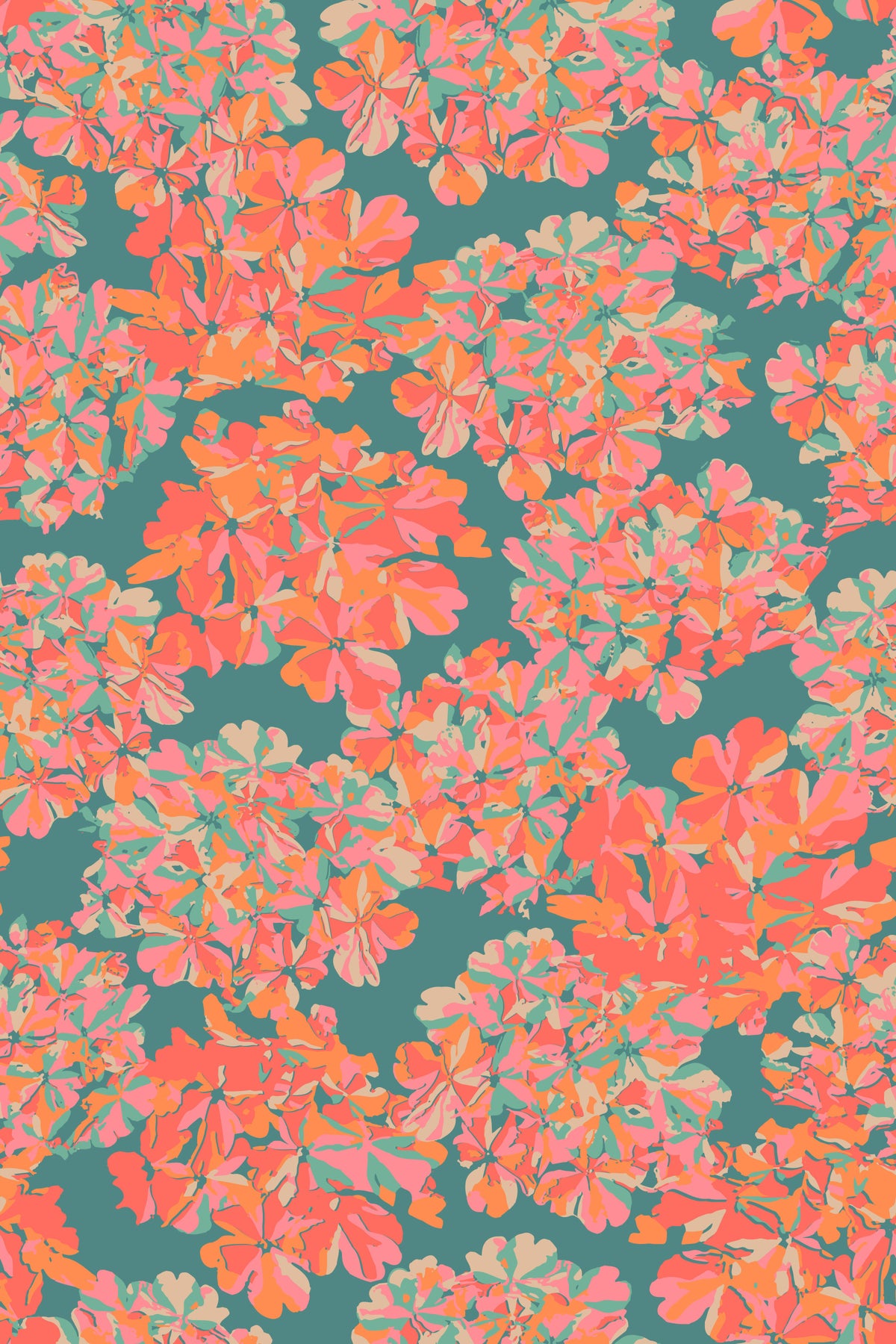 Big Bloom Hydrangeas Vintage English Floral Antique Apricot Teal Wallpaper⁠ in your room — zoomed
