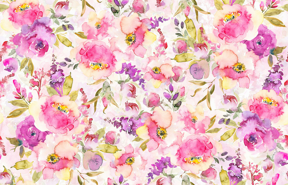 Pink & Purple Watercolor Florals Wallpaper⁠