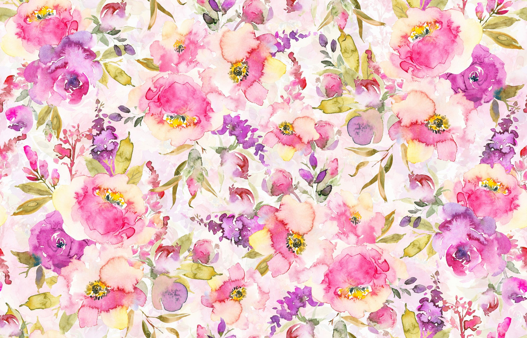 Pink & Purple Watercolor Florals Wallpaper⁠