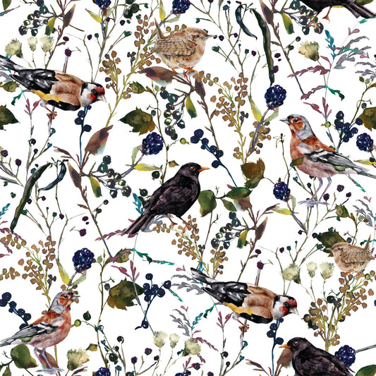 Birds & Berries Wintry Watercolor Wallpaper⁠