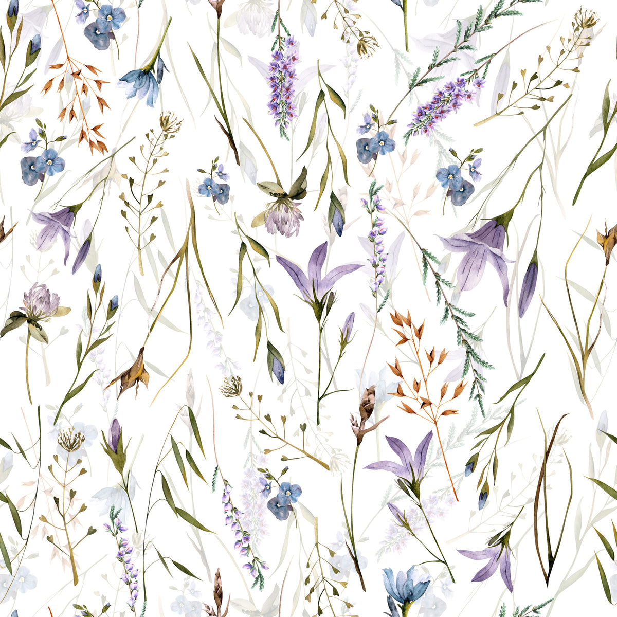 Watercolor Spring Wildflower Meadow Wallpaper⁠ in your room — zoomed