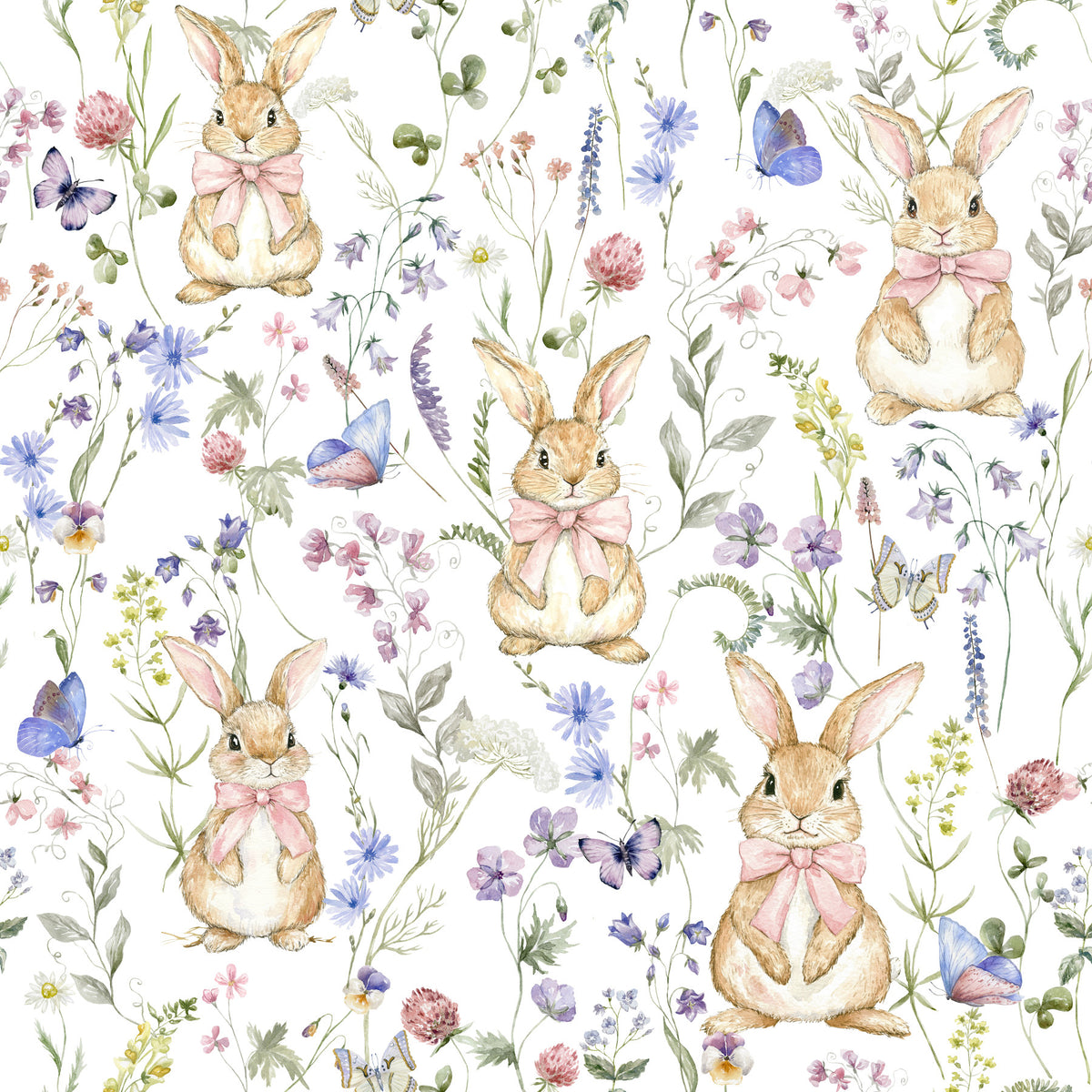 Floral Bunny Bliss Wallpaper⁠ in your room — zoomed