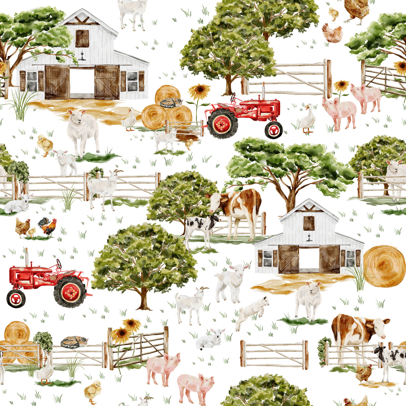 Watercolor Farm Life Wallpaper⁠