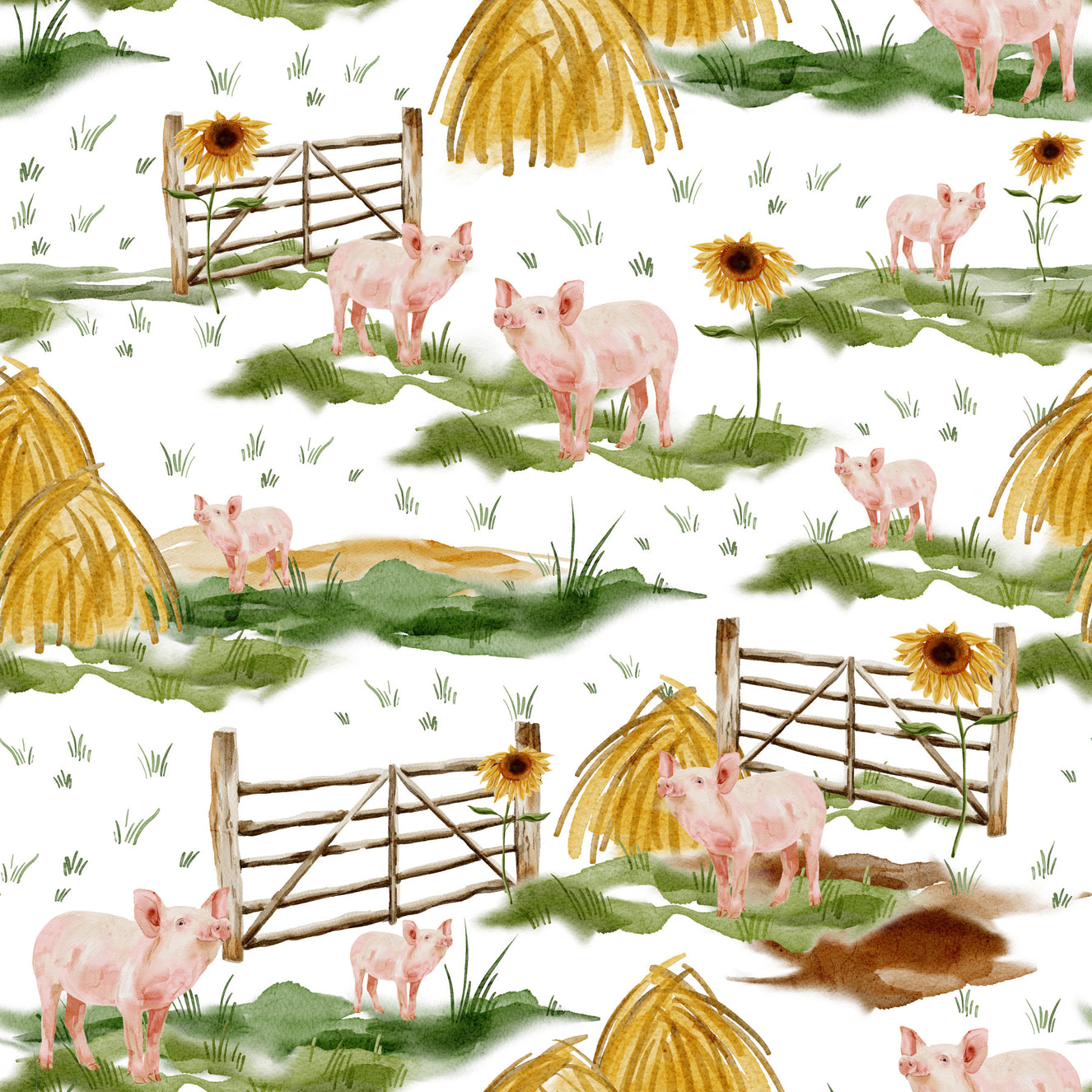 Piggy Farm Watercolor Wallpaper⁠