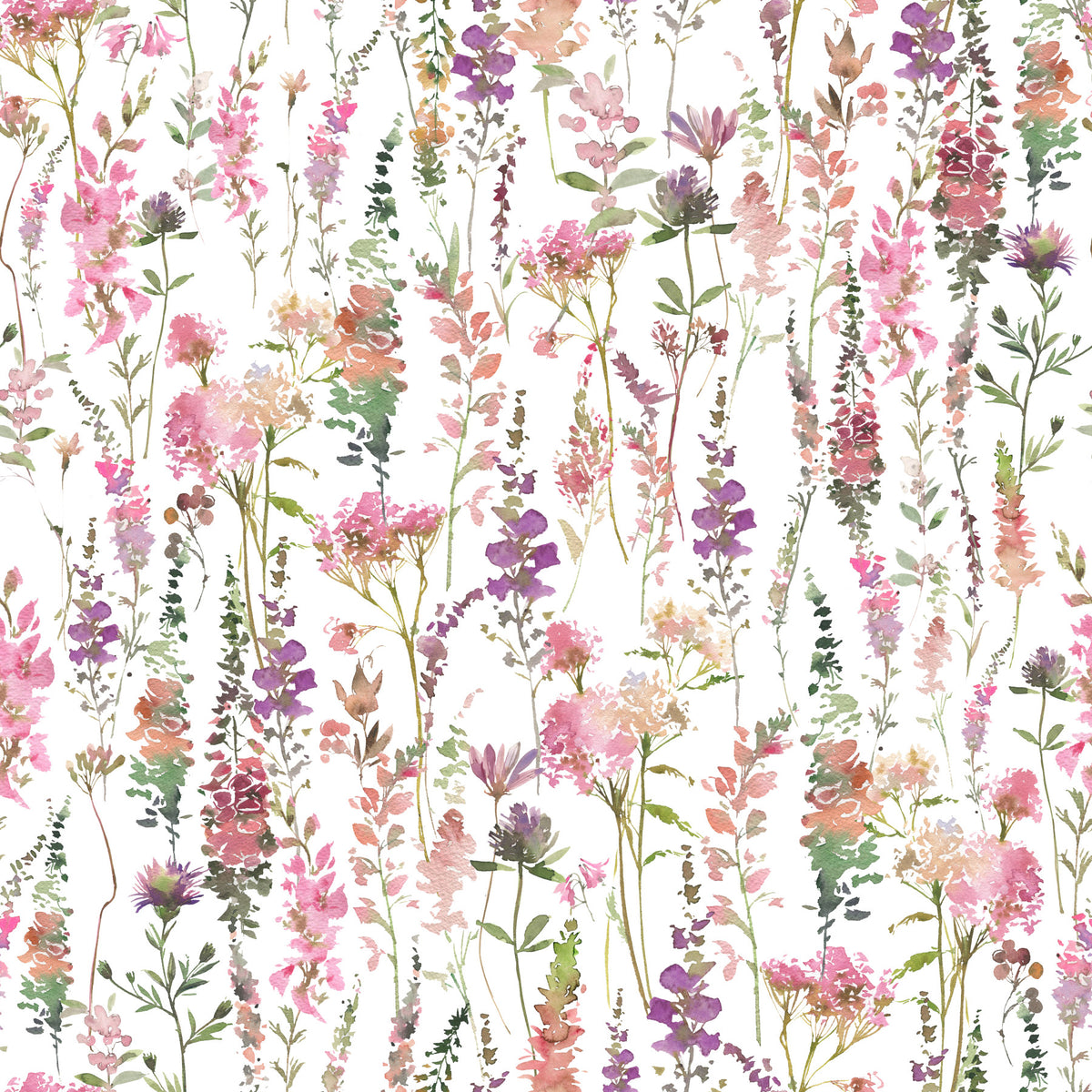 Pink Watercolor Meadow Wallpaper⁠ in your room — zoomed